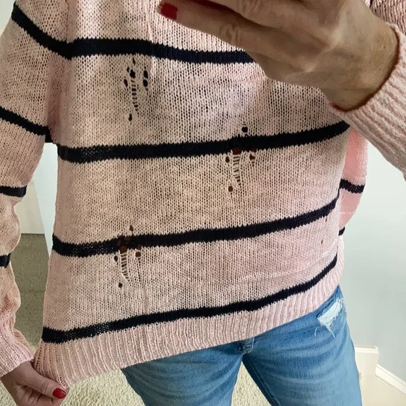 Pink & Navy Stripe Distressed Sweater - Picture 5 of 8